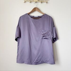 Lilysilk Mulberry Silk T Shirt Small Short Sleeve Pocket Purple